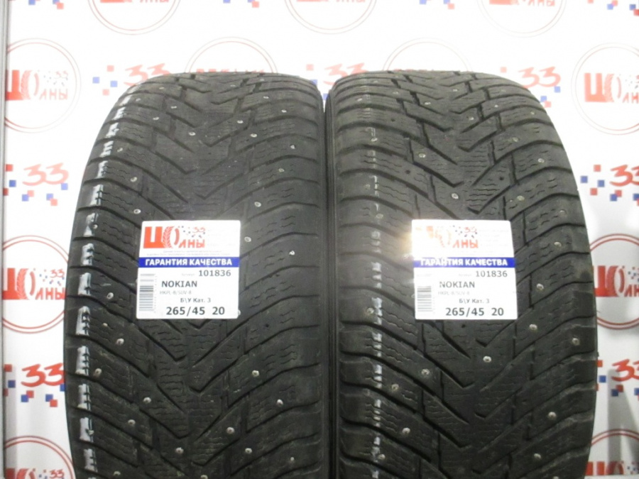 Шина Б/У 265/45 R20 Зима Шипы  NOKIAN HKPL-8/SUV-8 Кат. 3