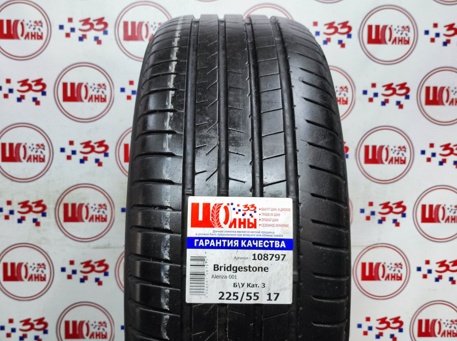 Шина Б/У 225/55 R17 Лето Bridgestone Alenza-001 Кат. 3