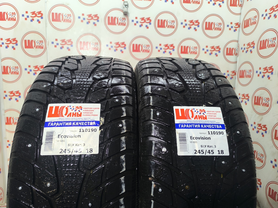 Шина Б/У 245/45 R18 Зима Шипы  Ecovision W-686 Кат. 3