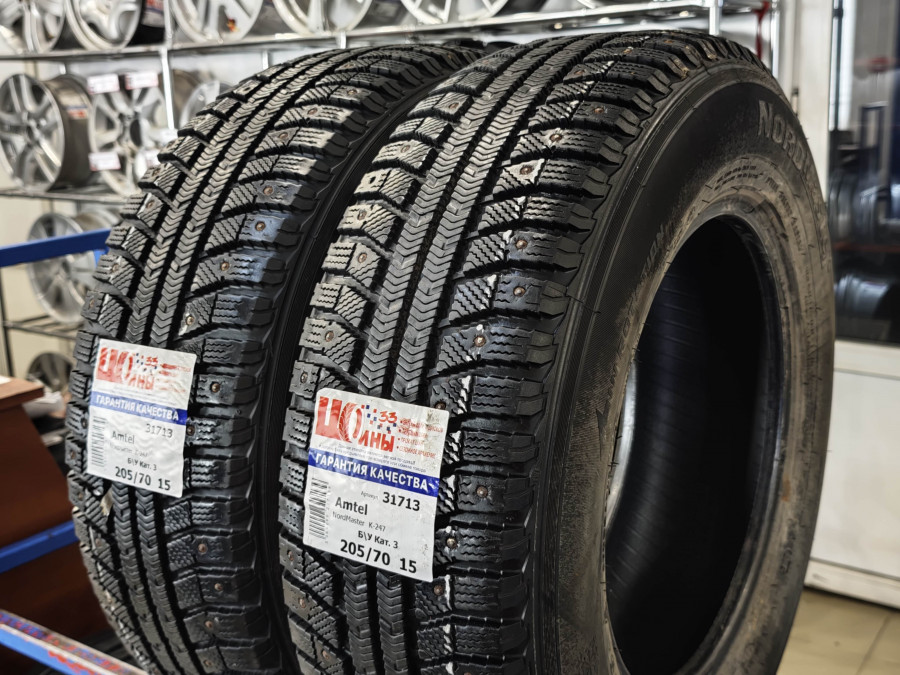 Шина Б/У 205/70 R15 Зима Шипы  AMTEL NordMaster  K-247 Кат. 3