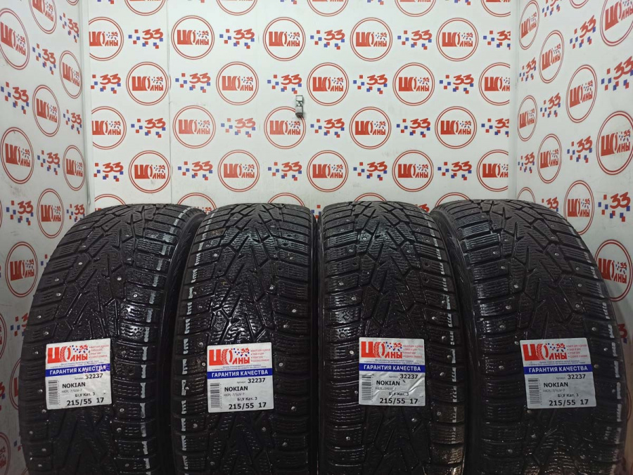 Шина Б/У 215/55 R17 Зима Шипы  NOKIAN HKPL-7/SUV-7 Кат. 3