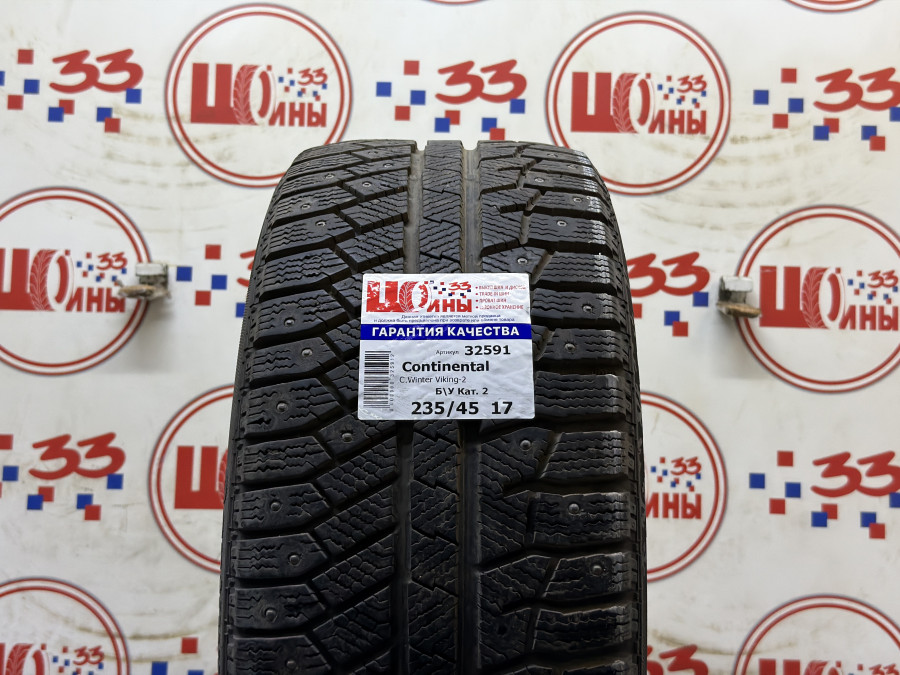Шина Б/У 235/45 R17 Зима Шипы  CONTINENTAL C.Winter Viking-2 Кат. 2