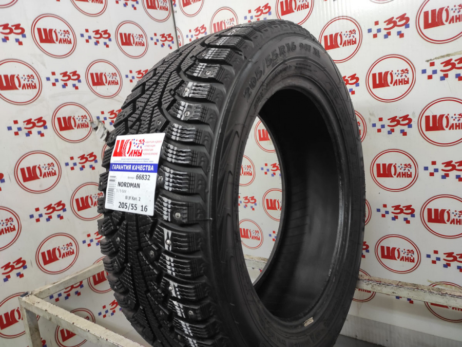 Шина Б/У 205/55 R16 Зима Шипы  NORDMAN 5 / 5-SUV Кат. 2