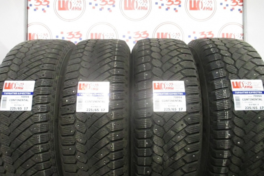 Шина Б/У 225/65 R17 Зима Шипы  CONTINENTAL C.  Ice Contact Кат. 4