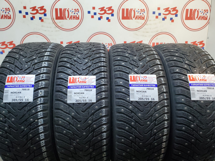Шина Б/У 205/55 R16 Зима Шипы  NOKIAN HKPL-8/SUV-8 Кат. 4